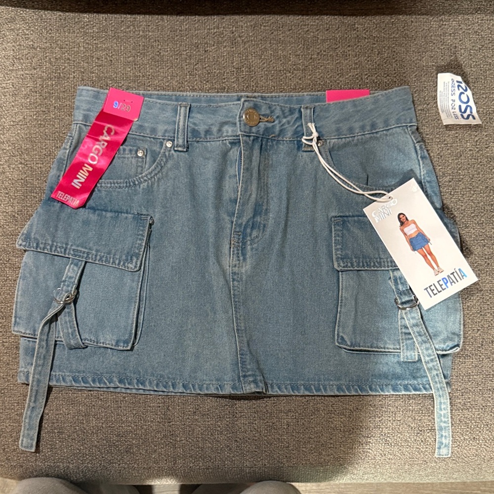 Blue Denim Mini Skirt with Pockets